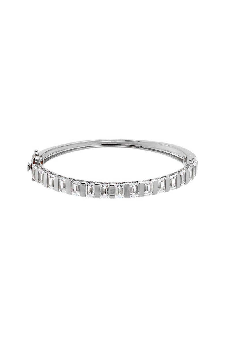 Baguette CZ Hinged Bangle Bracelet, Alternate, color, Silver