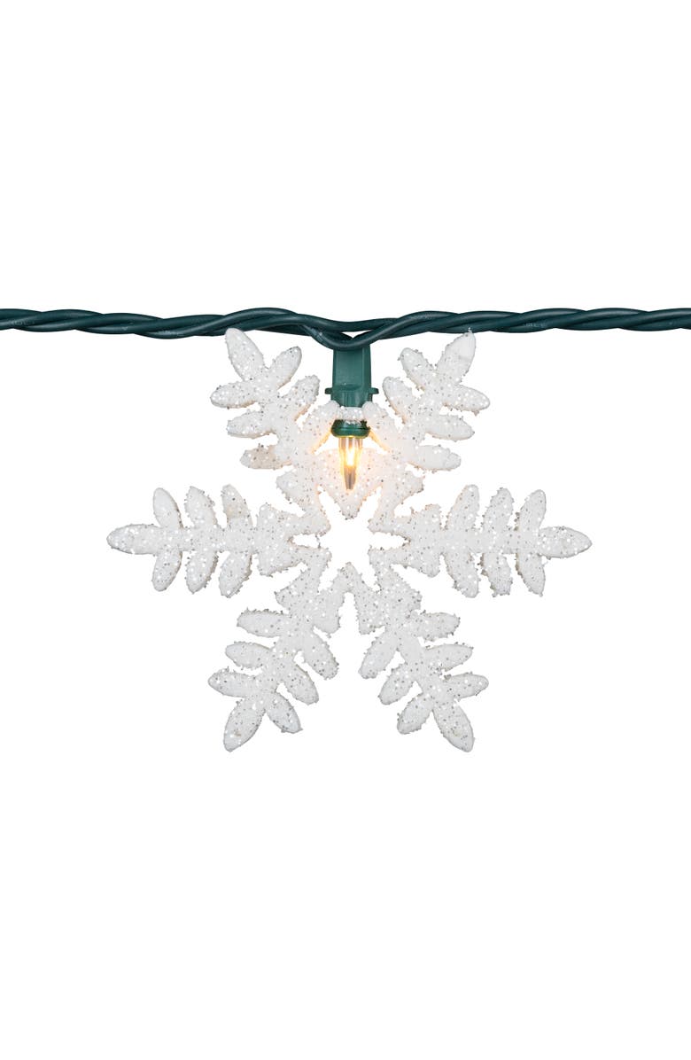 Northlight White Glittered Snowflakes Christmas Lights - Clear - 6' Green Wire - 10ct, Alternate, color, White