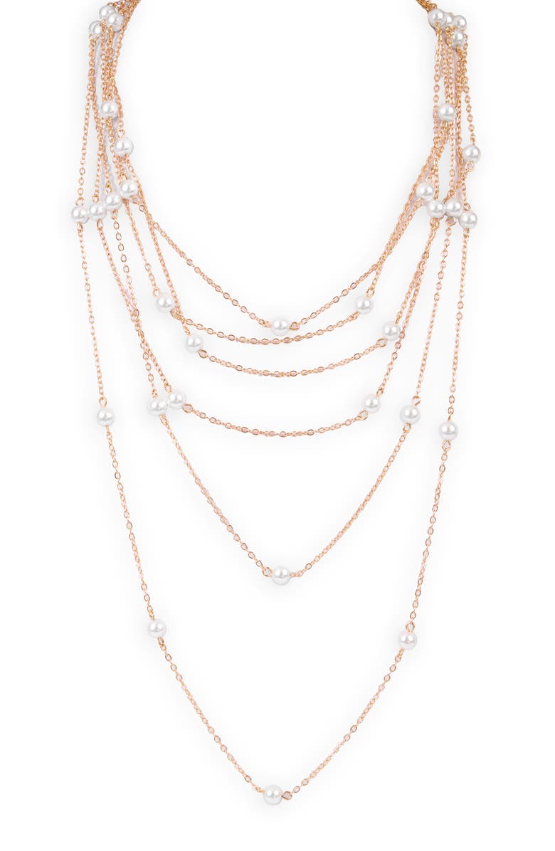 SAACHI Layered Faux Pearl Chain Necklace, Main, color, 