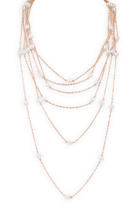 Layered Faux Pearl Chain Necklace