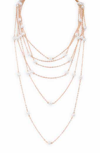 Layered Faux Pearl Chain Necklace