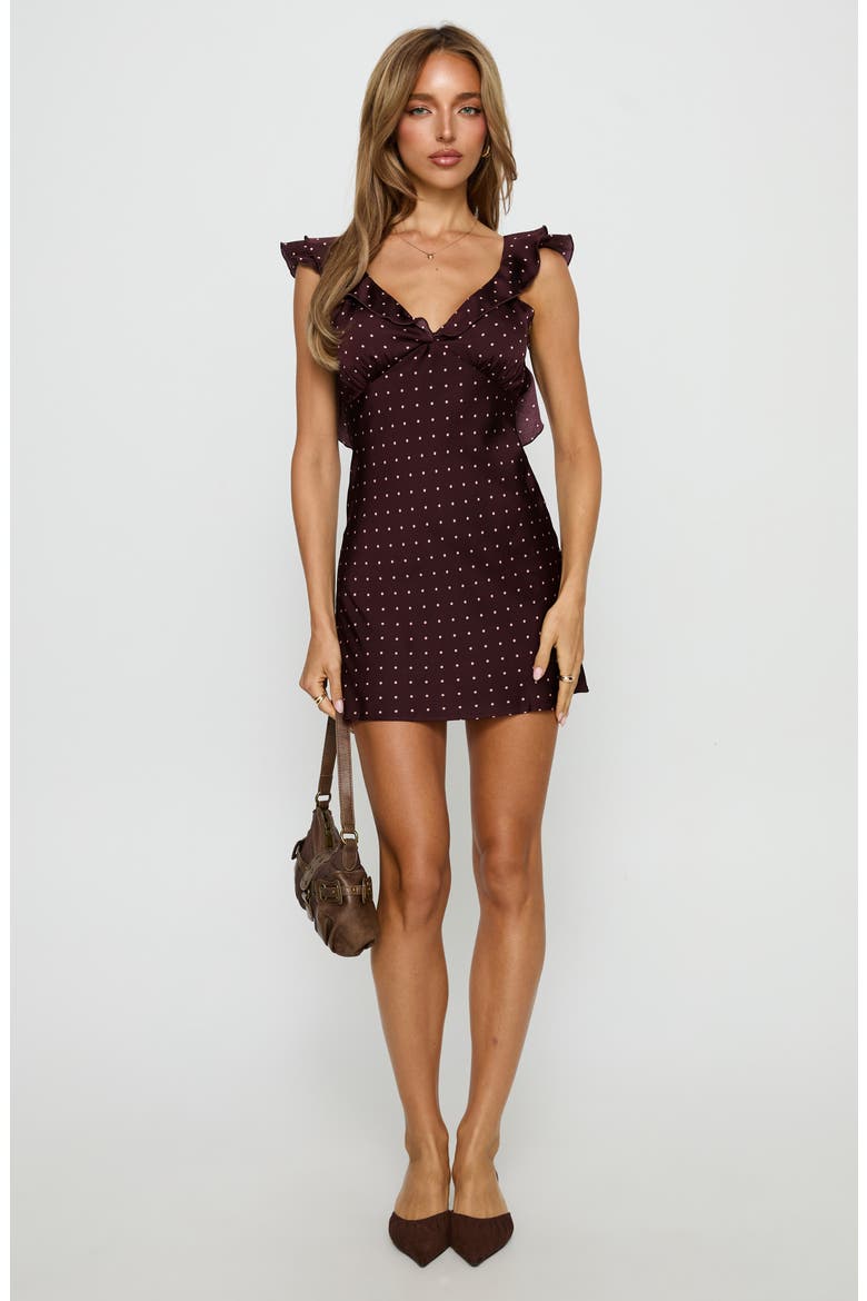 Kamillah Frill Minidress, Alternate, color, BURGUNDY POLKA DOT