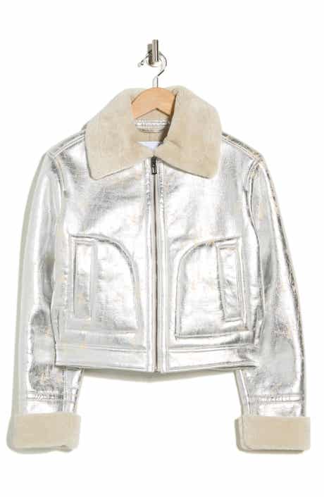 Desigual Faux Shearling Trim Faux Leather Bomber Jacket