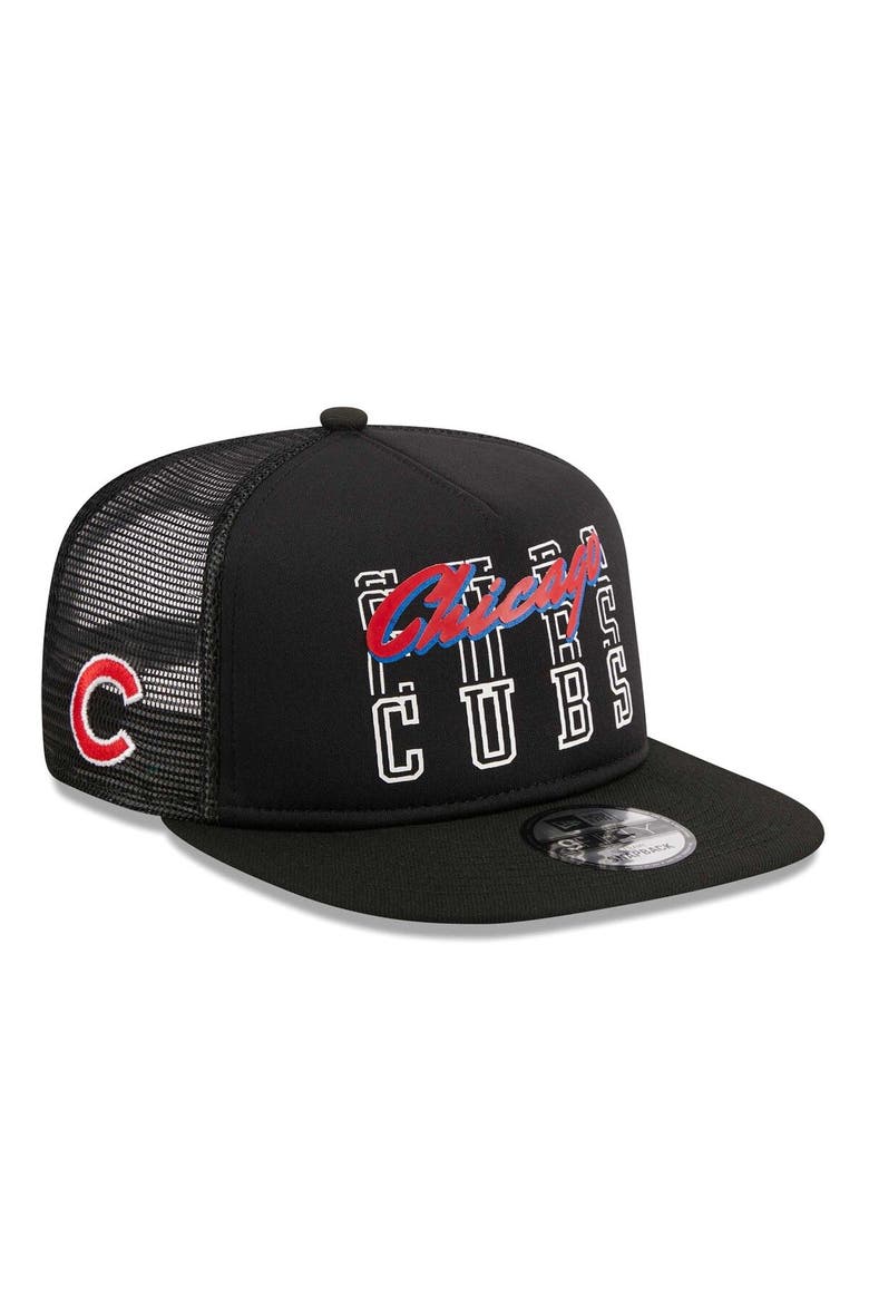 Men's New Era Black Chicago Cubs  Street Team A-Frame Trucker 9FIFTY Snapback Hat, Main, color, Black