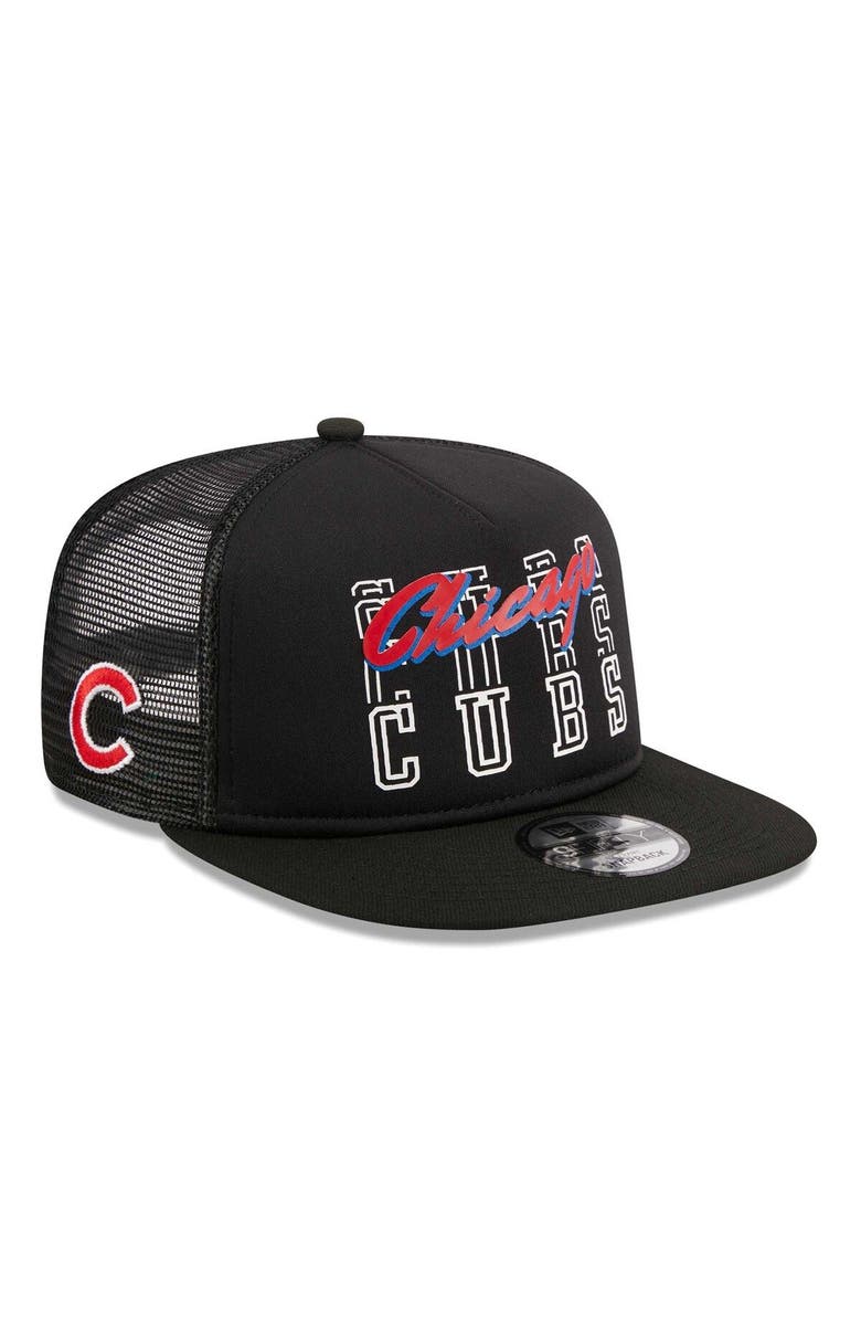New Era Men's New Era Black Chicago Cubs  Street Team A-Frame Trucker 9FIFTY Snapback Hat, Main, color, 