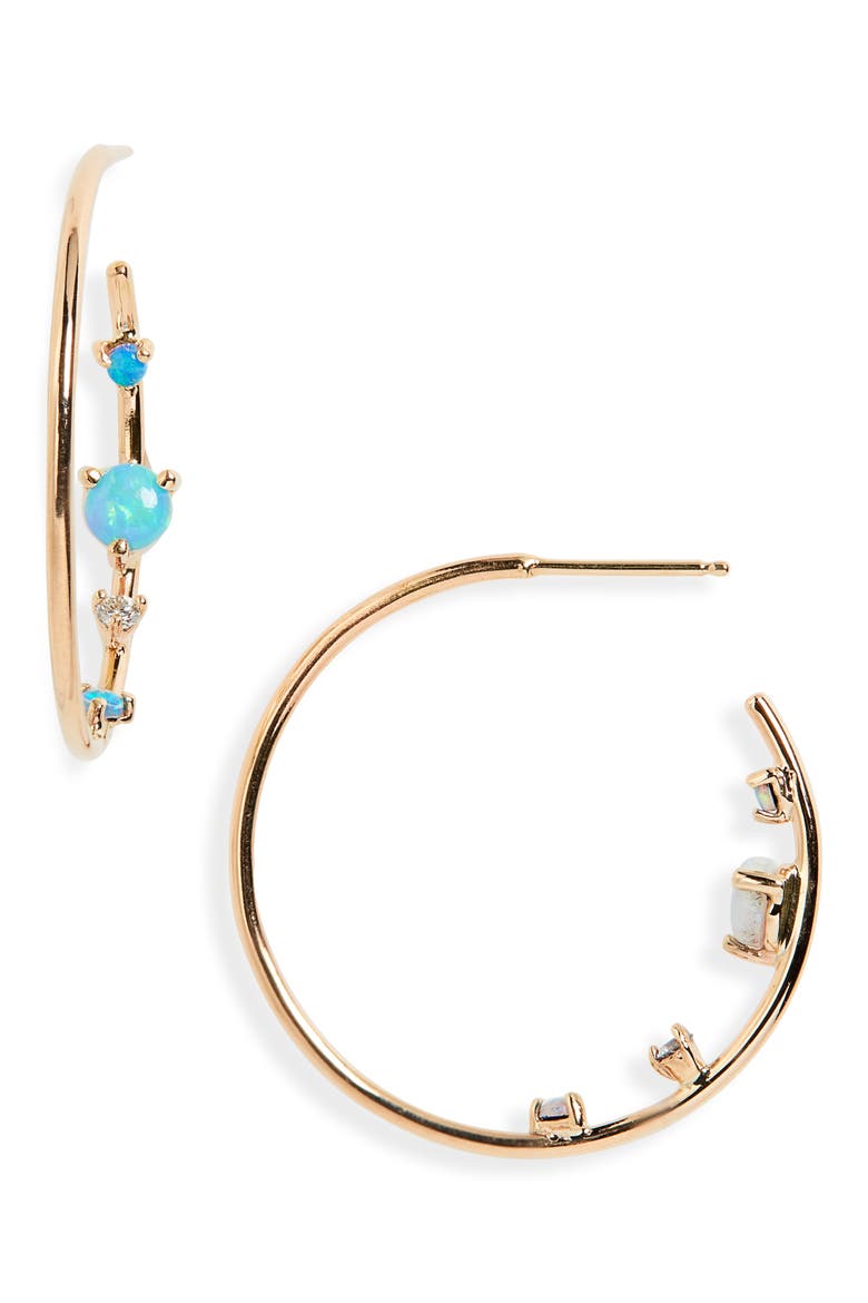 Opal & Diamond Inverted Hoop Earrings, Main, color, YELLOW GOLD