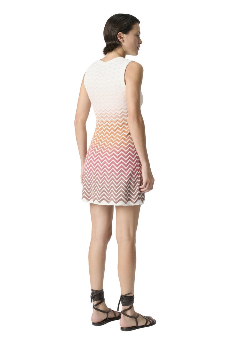 Sleeveless Mini Dress In Cotton And Viscose Chevron Dégradé, Alternate, color, Pink & Rust