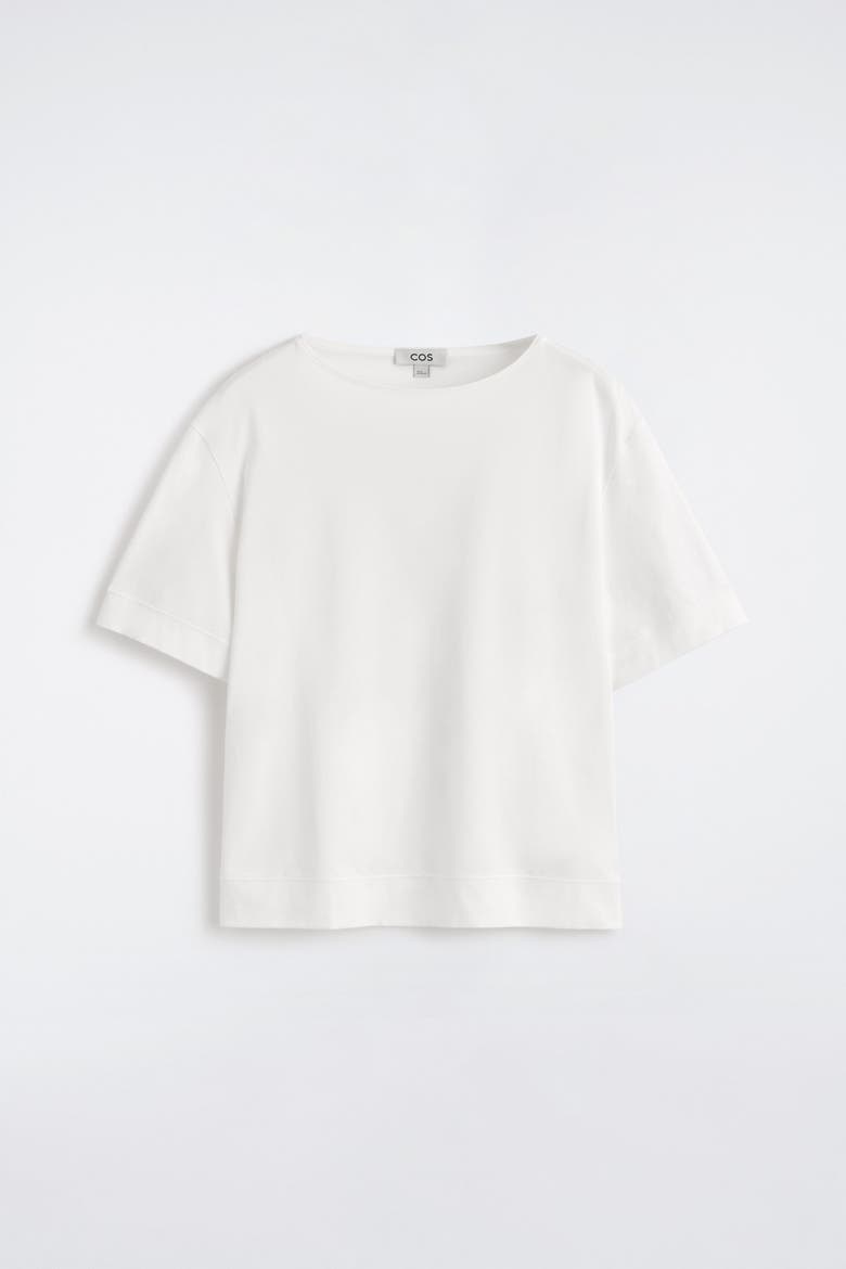 Boat-neck Cotton T-shirt, Alternate, color, WHITE