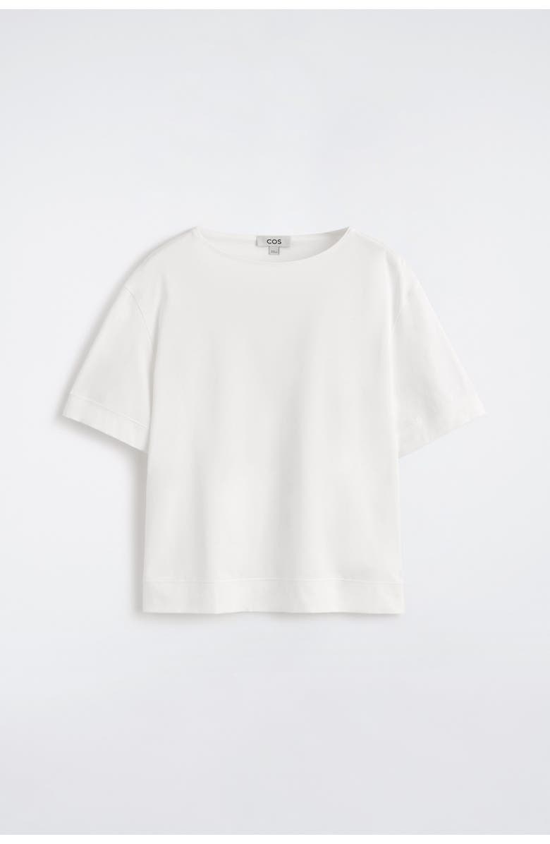 COS Boat-neck Cotton T-shirt, Alternate, color, White