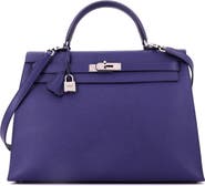 Pre-Owned Hermes Kelly Handbag Blue Epsom with Palladium Hardware 35