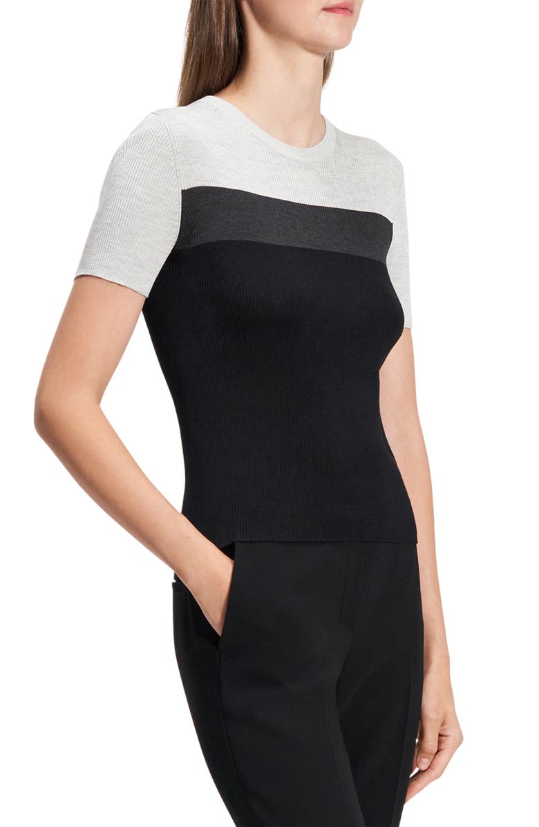 Theory Rib Colorblock Silk T-Shirt, Alternate, color, Black