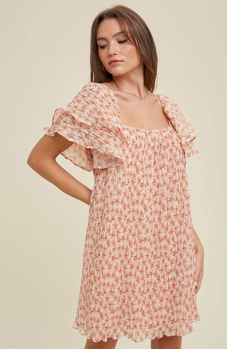 WISHLIST Floral Pleated Minidress, Alternate, color, Apricot