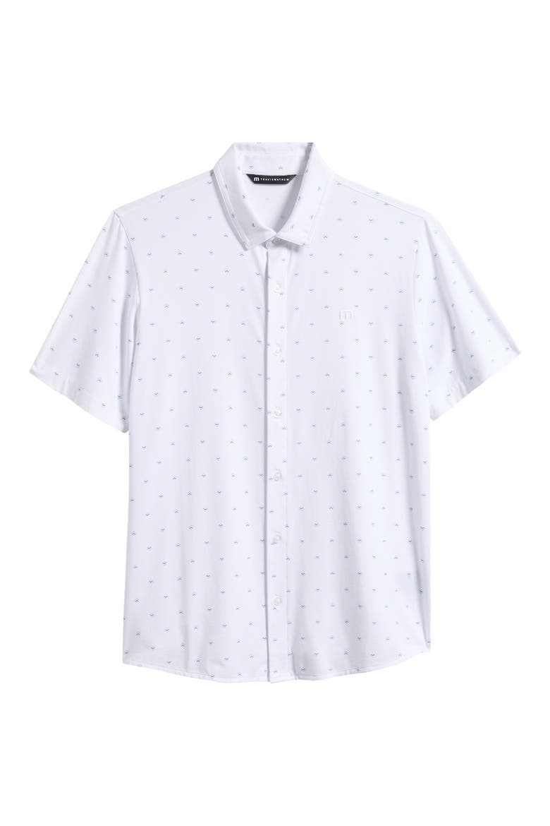 Comfortknit Geo Short Sleeve Button-Up Shirt, Alternate, color, WHITE