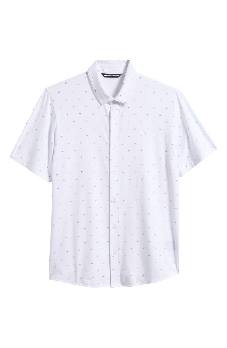 TravisMathew Comfortknit Geo Short Sleeve Button-Up Shirt, Alternate, color, White