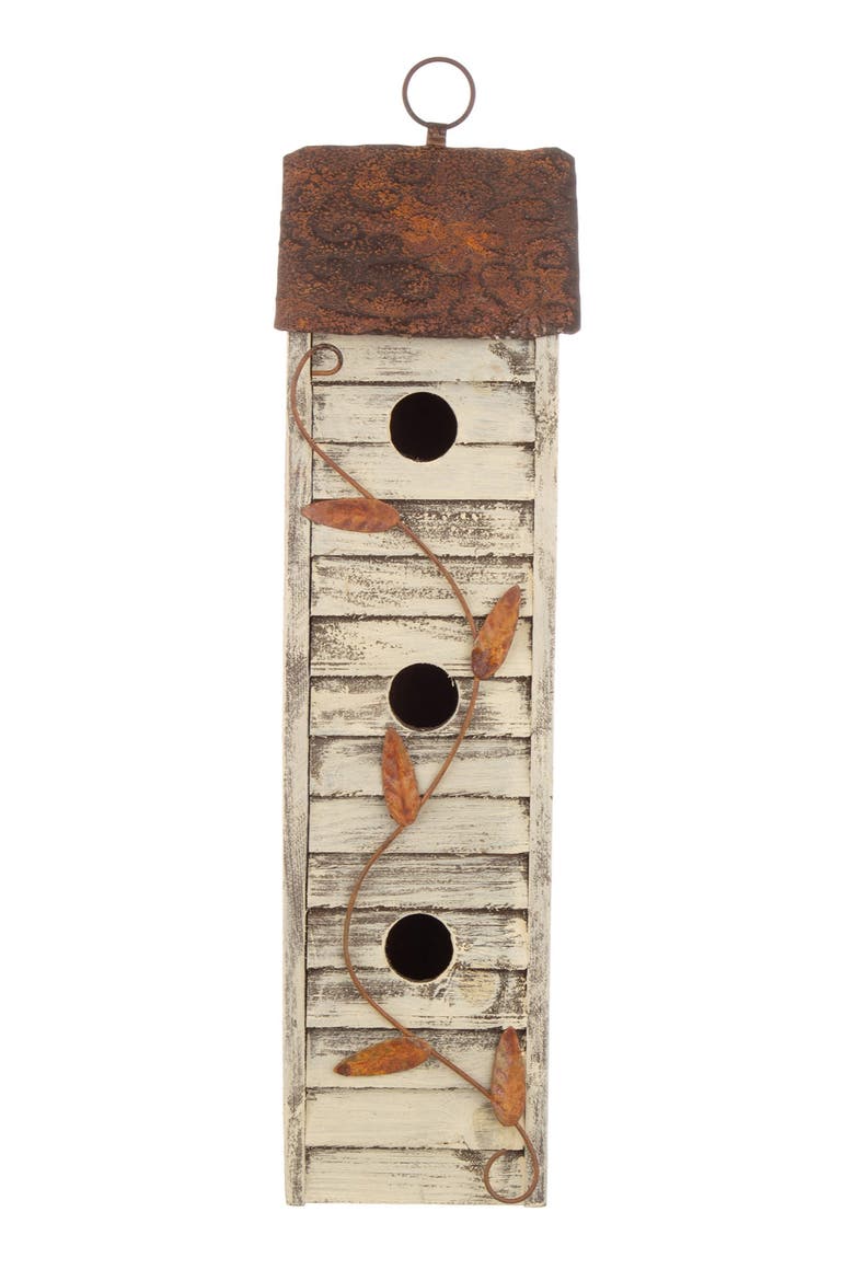 18"H Hanging Distressed Solid Wood 3-Tier Window Shutters Birdhouse, Alternate, color, White