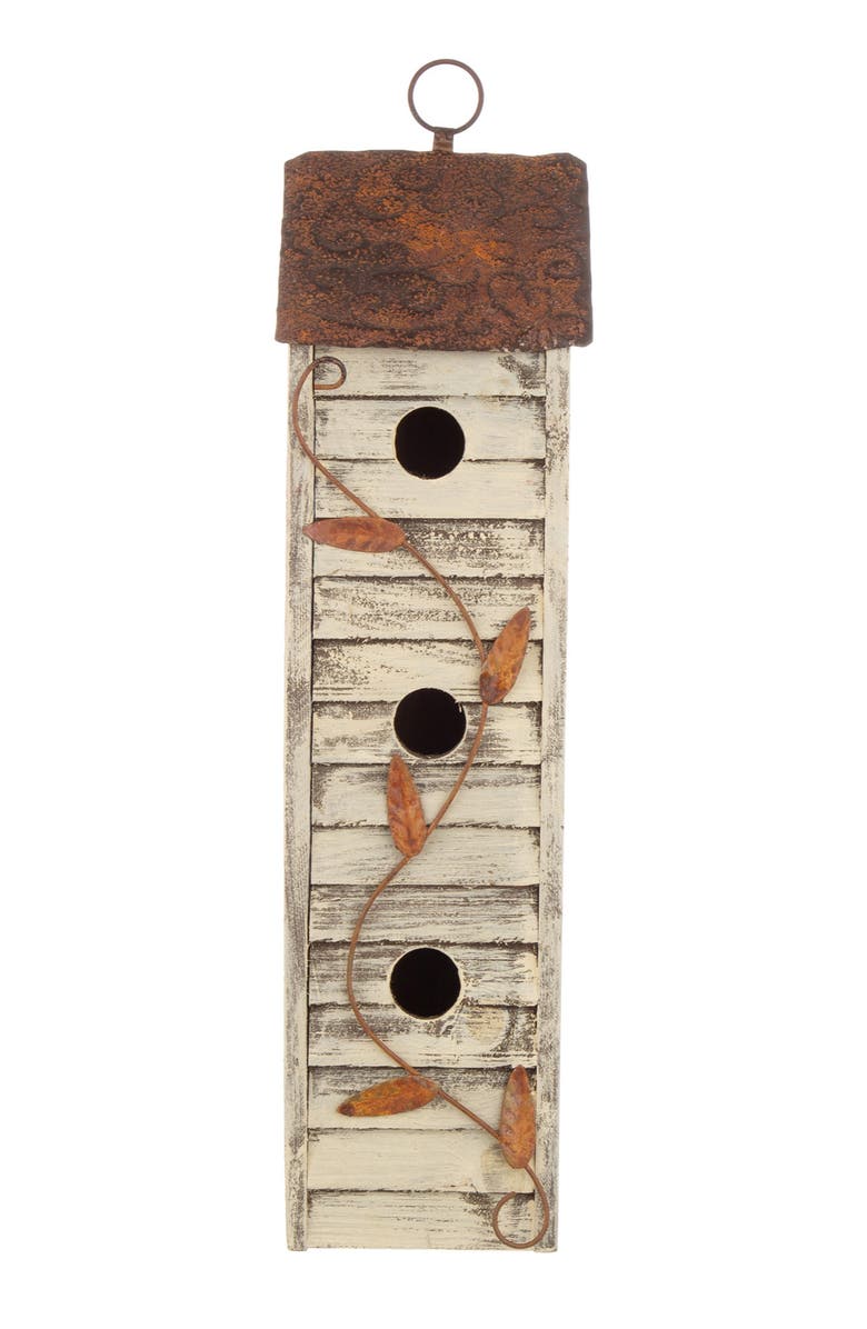 Glitzhome 18"H Hanging Distressed Solid Wood 3-Tier Window Shutters Birdhouse, Alternate, color, White