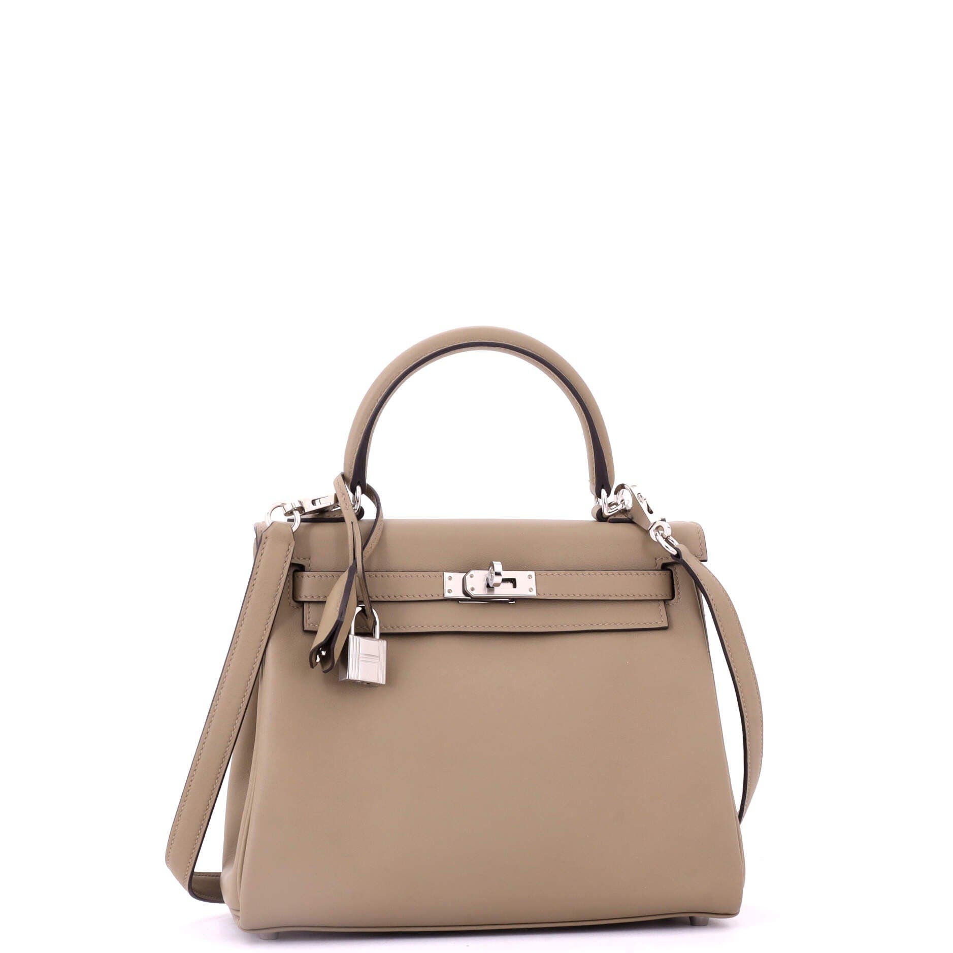 Pre-Owned Hermes Kelly Handbag Brown Swift with Palladium Hardware 25, Alternate, color, Beige Marfa