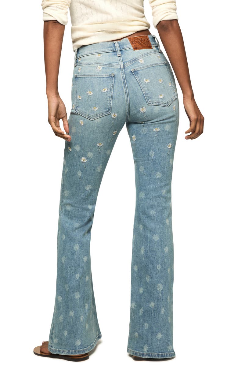 Lucky Brand Stevie Daisy Embroidered High Waist Bell Flare Jeans, Alternate, color, Dazing Around Wash
