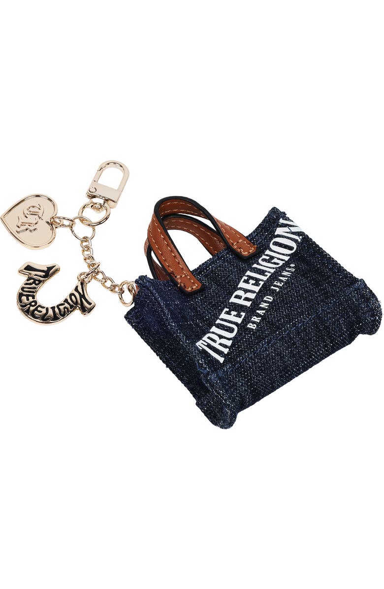 True Religion Mini Denim Tote Bag Charm, Alternate, color, Dark Denim