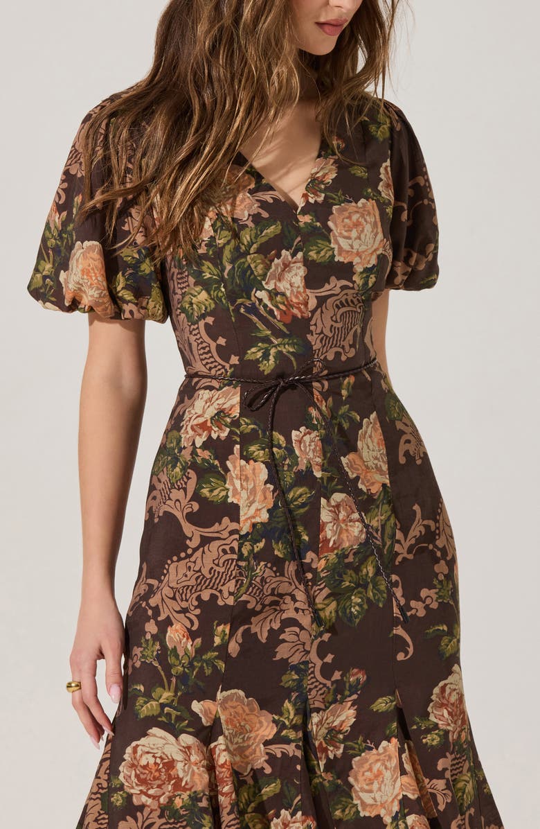 ASTR the Label Lavena Floral Puff Sleeve Midi Dress, Alternate, color, 