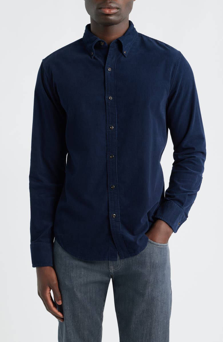 Bonobos Stretch Cotton Corduroy Button-Down Shirt, Main, color, Navy Blazer
