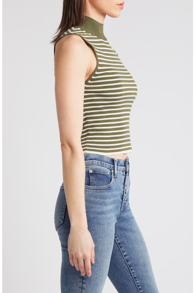Stripe Mock Neck Wide Rib Sweater Tank, Alternate, color, DESERT OLIVE