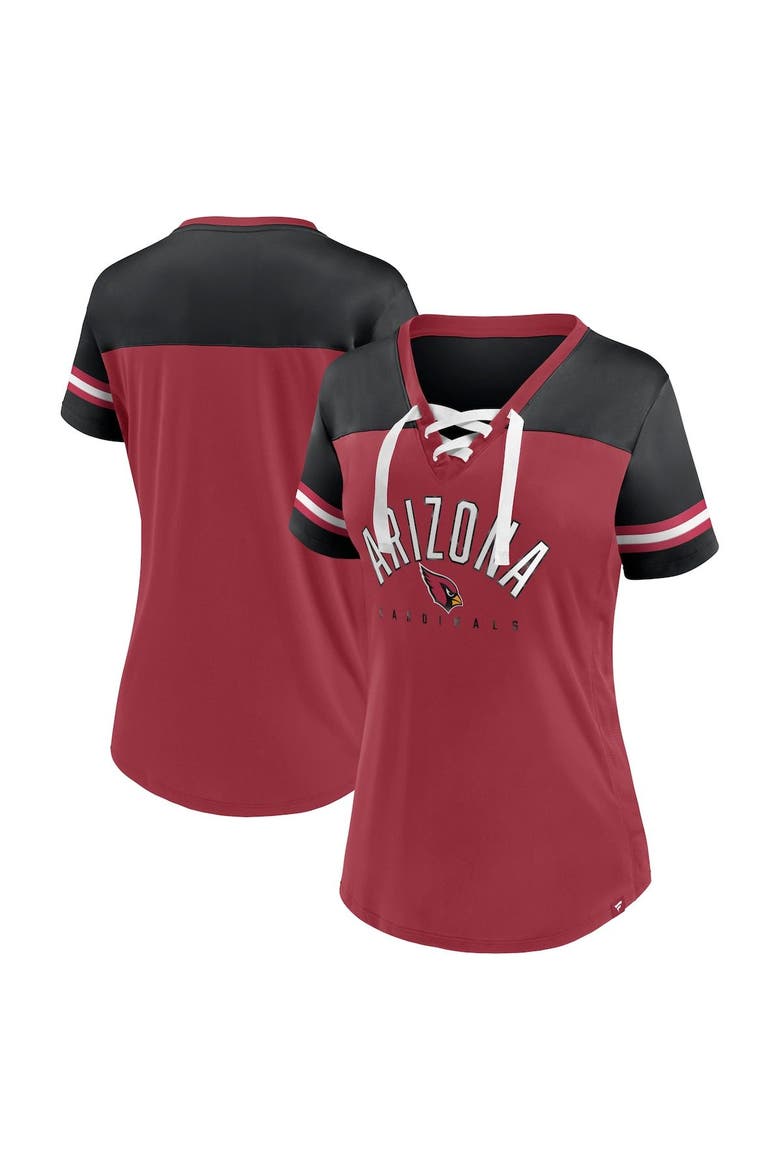 Women's Fanatics Branded Cardinal/Black Arizona Cardinals Blitz & Glam Lace-Up V-Neck Jersey T-Shirt, Main, color, Cardinal