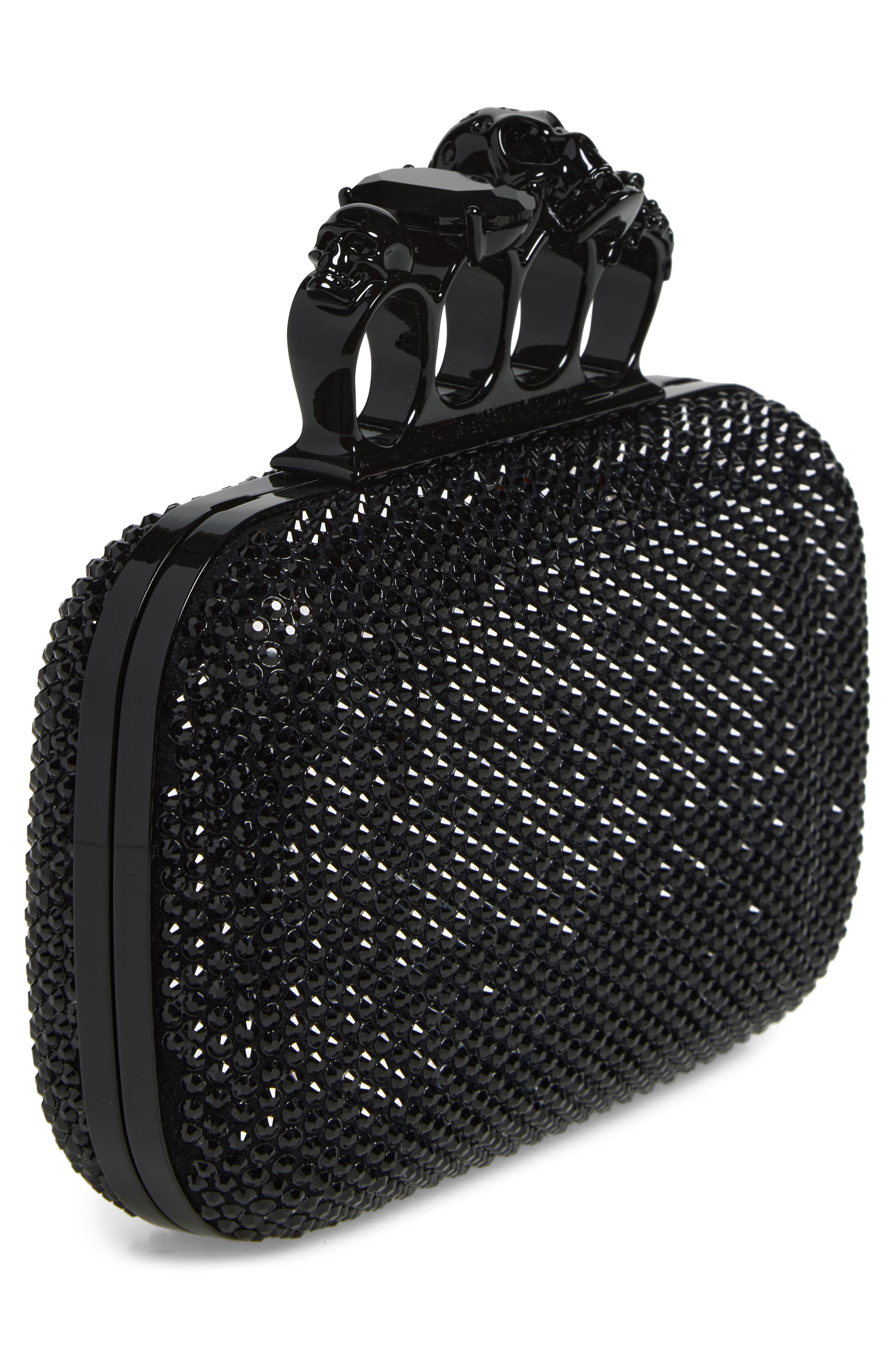 Crystal Embellished Leather Knuckle Clutch, Alternate, color, BLACK