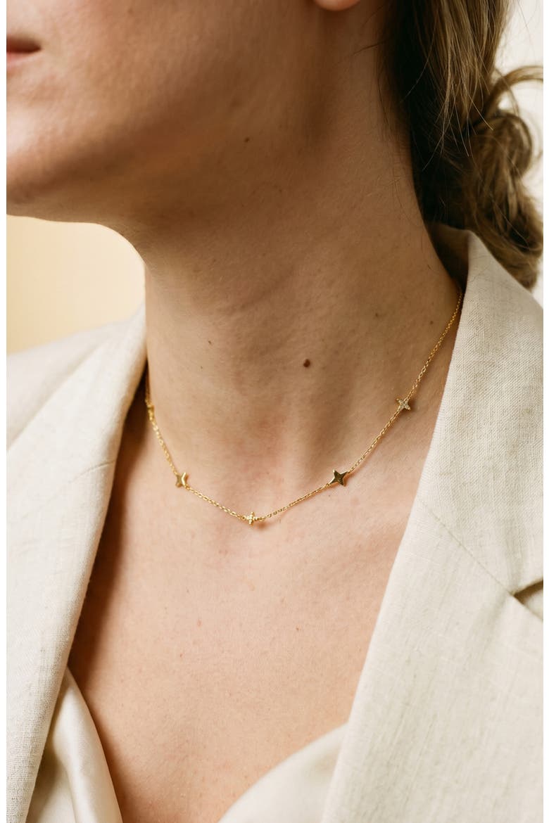 Pavé Flower Station Necklace, Alternate, color, GOLD