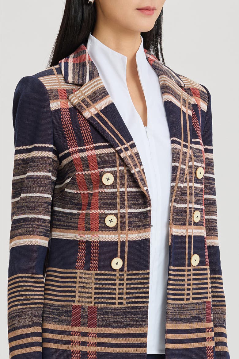 Faux Doubled Breast Plaid Knit Blazer, Alternate, color, Indigo/Warm Taupe/Sienna/Ivory