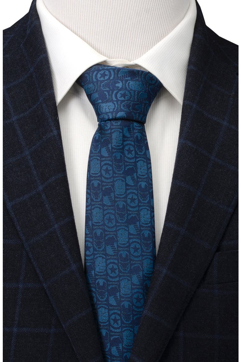 x Marvel Avengers Medallion Silk Blend Tie, Alternate, color, BLUE