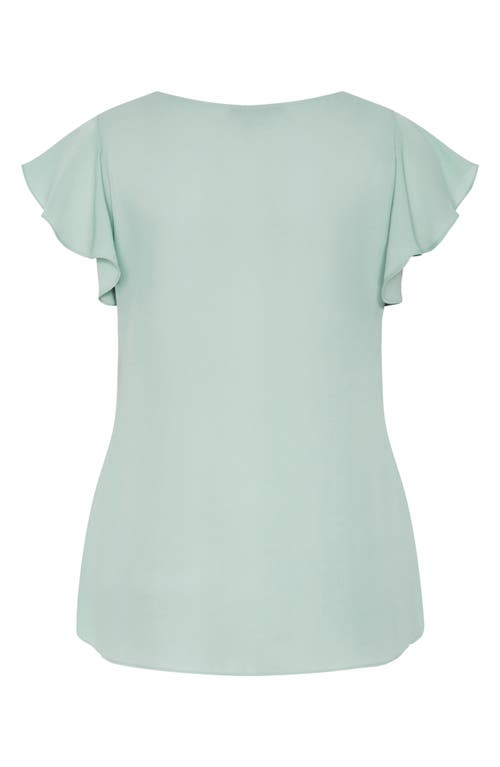 City Chic Florrie Zip Flutter Sleeve Top In Green