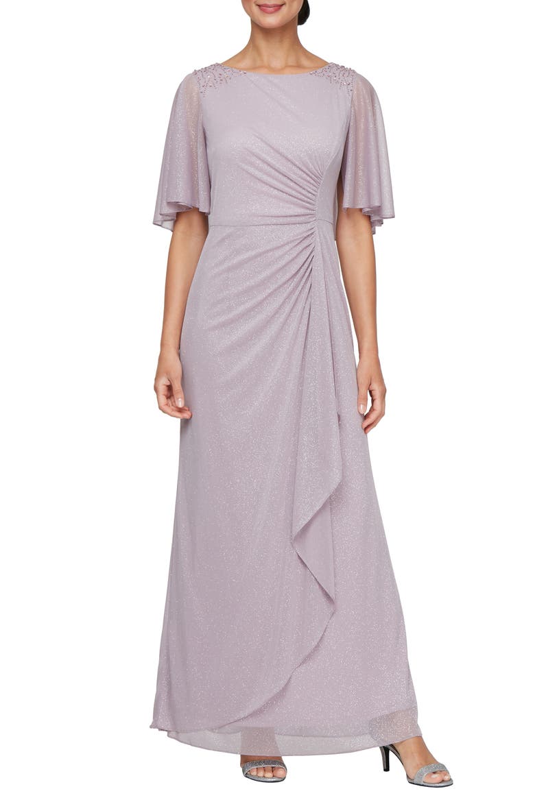 Beaded Shimmer Capelet Gown, Main, color, MAUVE