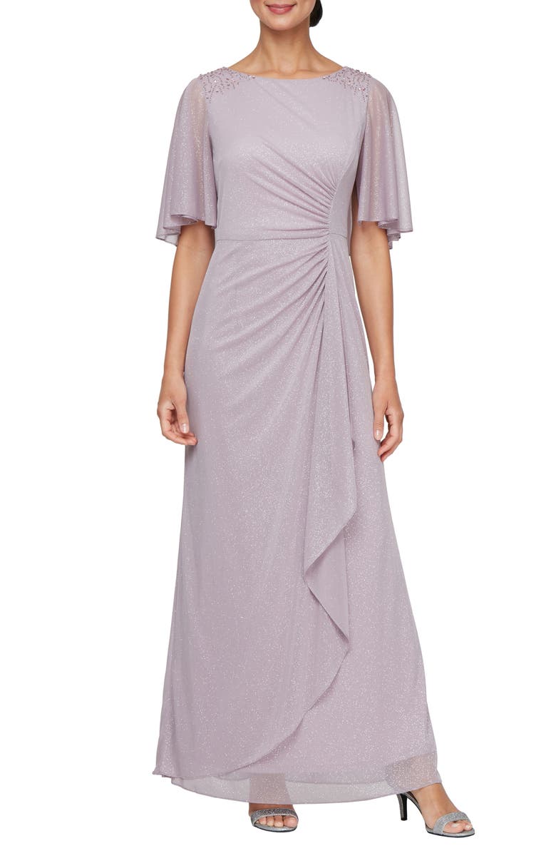 SL FASHIONS Beaded Shimmer Capelet Gown, Main, color, 