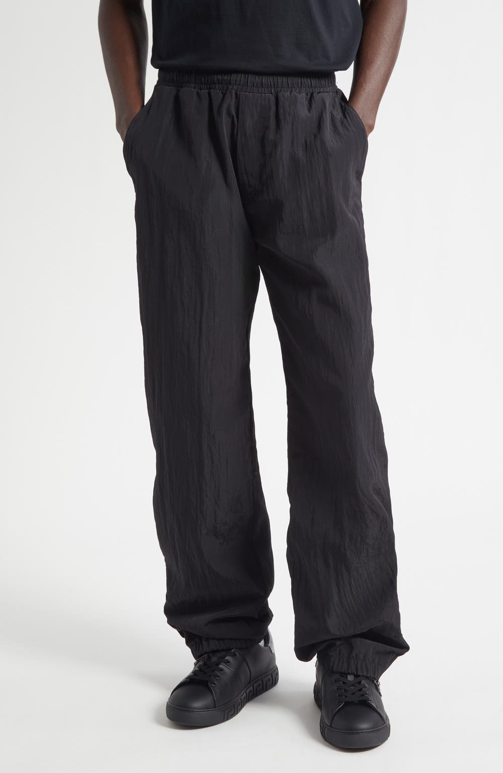 Crushed Nylon Joggers, color, BLACK