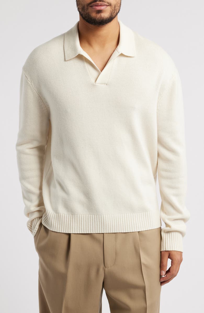 FRAME Wool & Silk Johnny Collar Sweater, Main, color, Off White