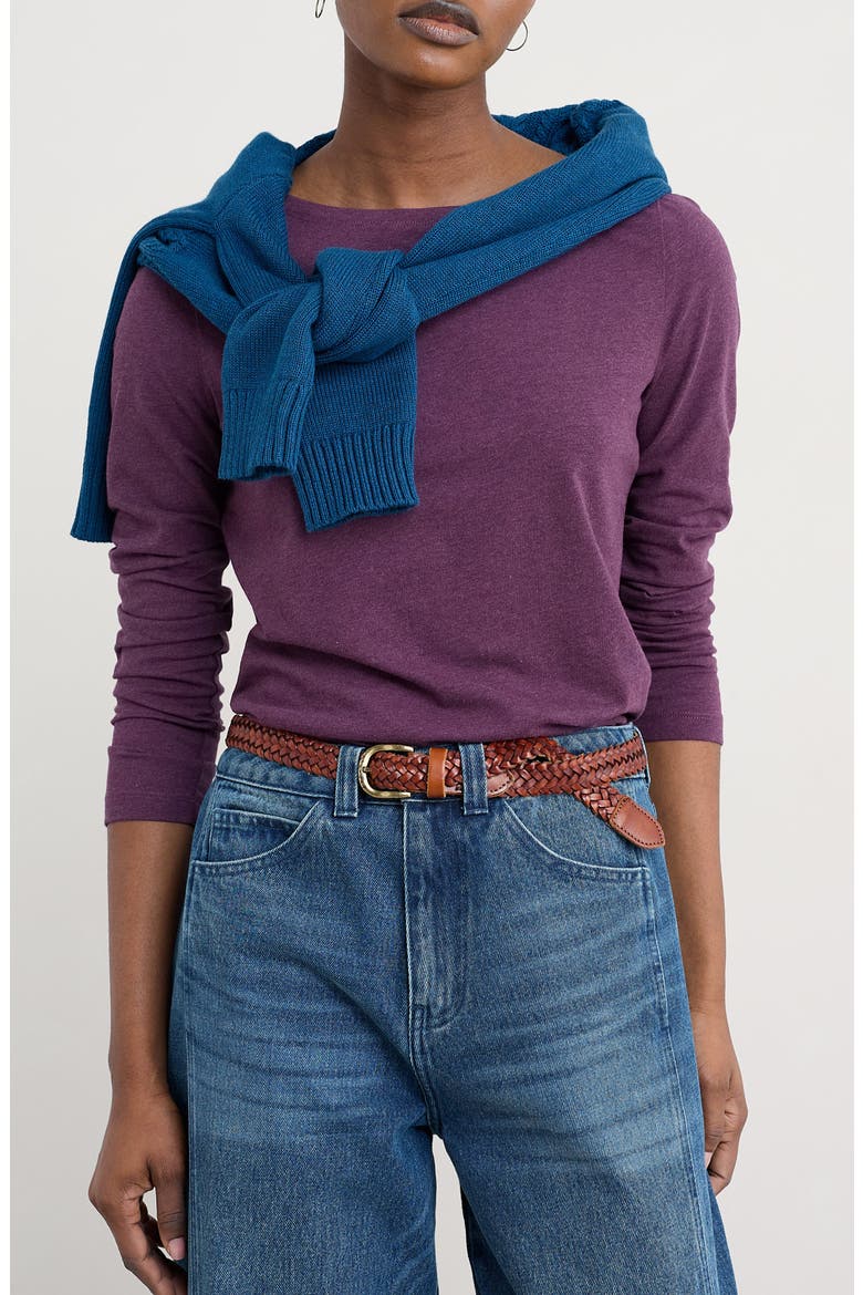 Easel Long Sleeve Stretch Organic Cotton Top, Main, color, MELANGE GRAPE