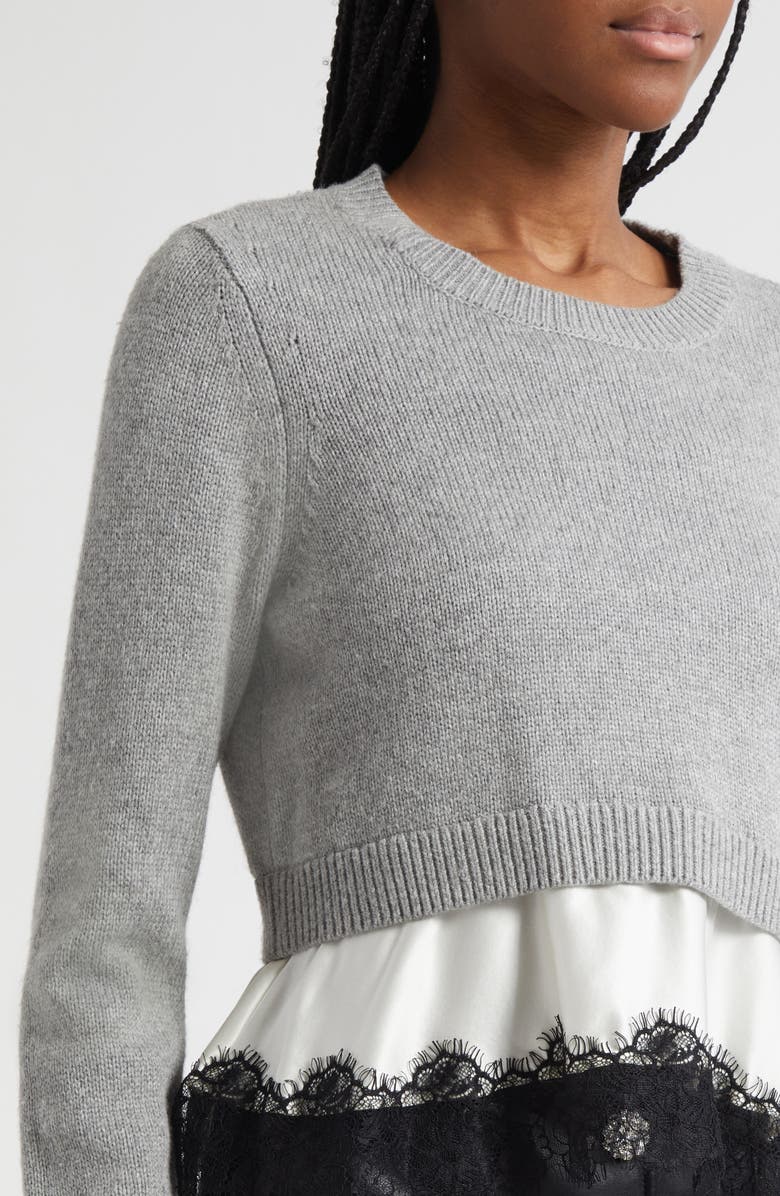 Cinq à Sept Zyla Mixed Media Sweater, Alternate, color, Heather Grey/ Ivory/ Black