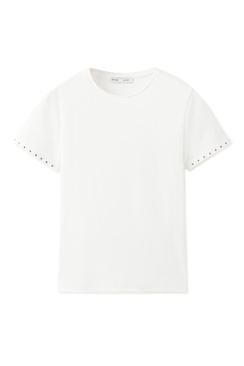 Studded Trim Stretch Cotton Blend Rib Crop T-Shirt, Alternate, color, WHITE