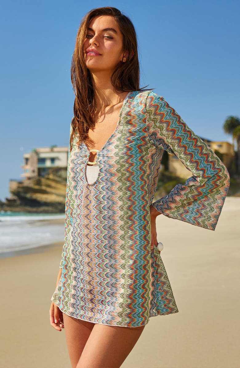 Becca Rainbow Beach Knit Cover-Up Tunic, Alternate, color,