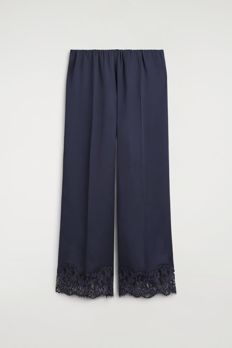 Lace-trimmed Satin Pants, Alternate, color, NAVY