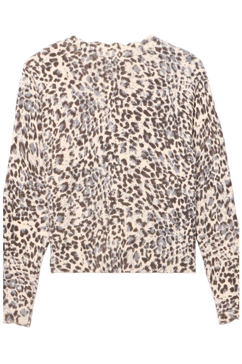 Leopard Print Scallop Trim Cardigan, Alternate, color, Camel