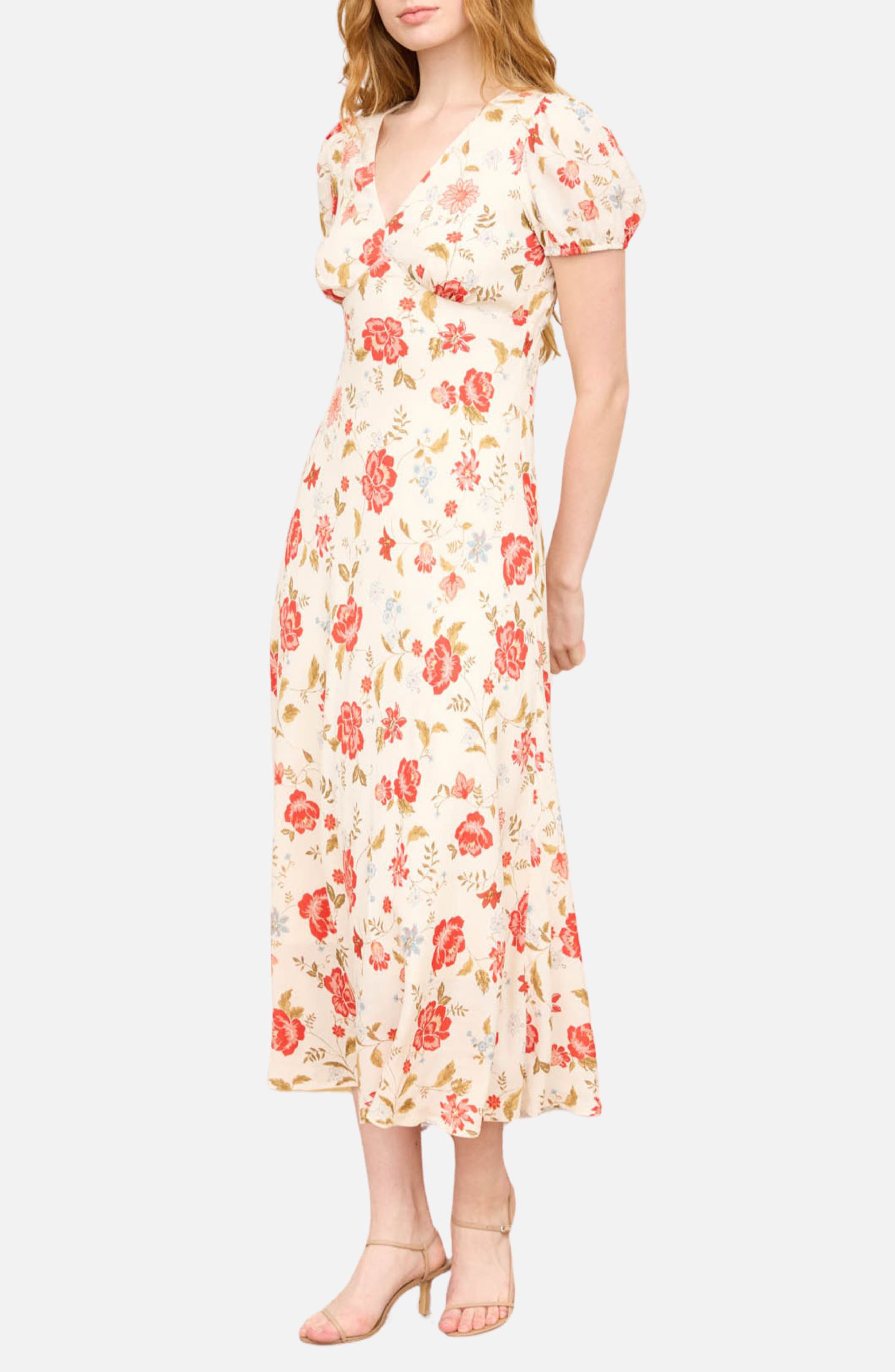 Floral Puff Sleeve Midi Dress