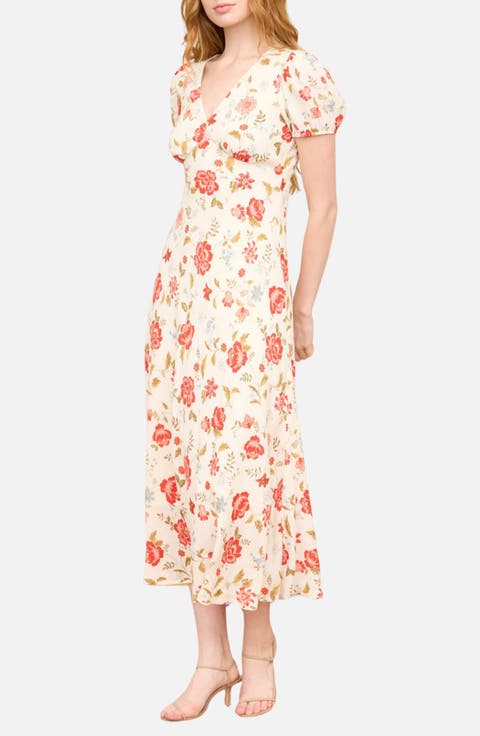 Floral Puff Sleeve Midi Dress