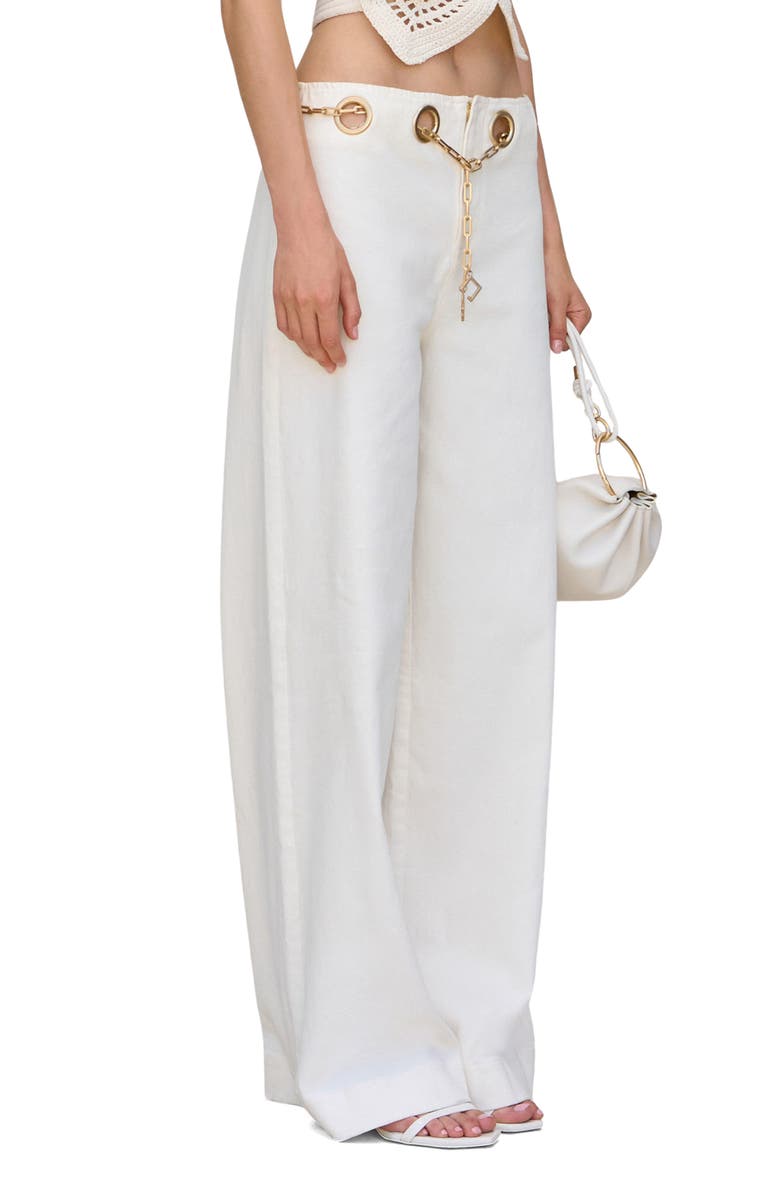 Cult Gaia Sydney Belted Grommet Wide Leg Pants, Alternate, color, Off White
