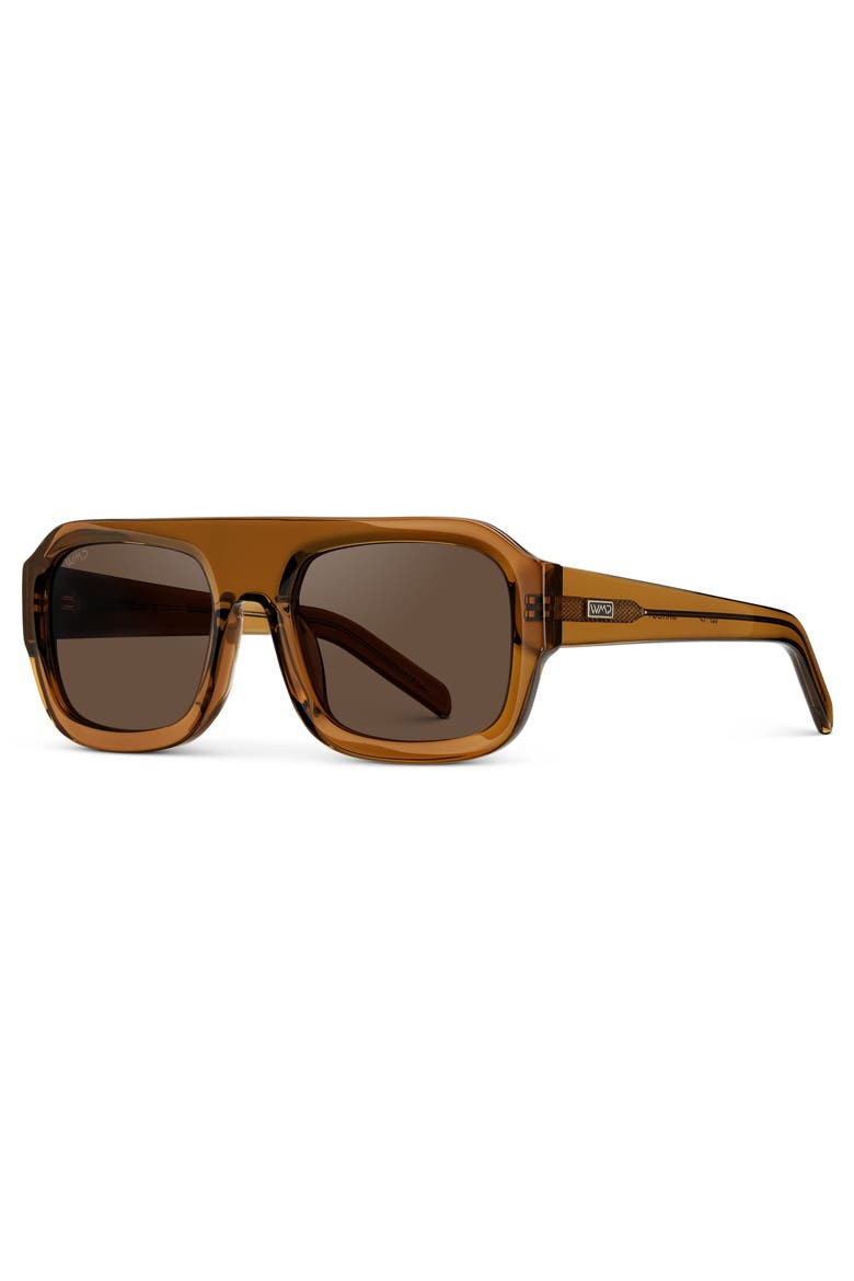Harlee - 54mm Rectangular Aviator Polarized Sunglasses, Alternate, color, Caramel Brown