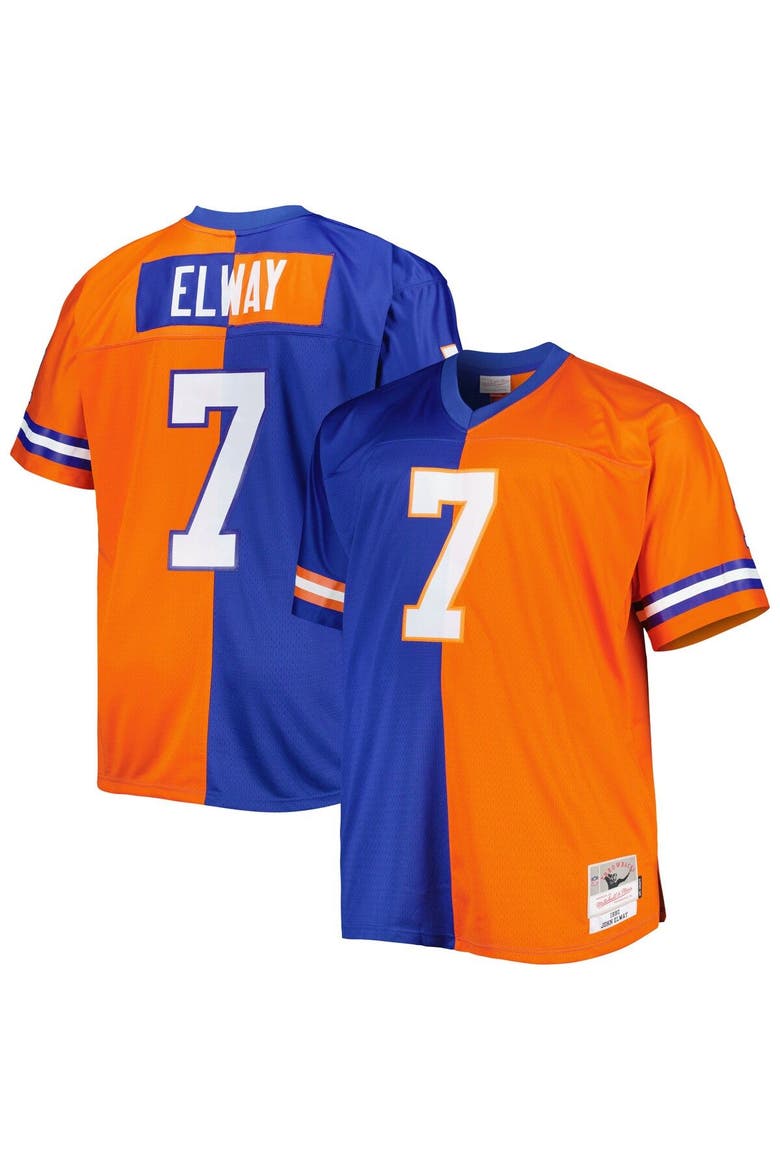 Men's Mitchell & Ness John Elway Royal/Orange Denver Broncos Big & Tall Split Legacy Retired Player Replica Jersey, Main, color, Royal