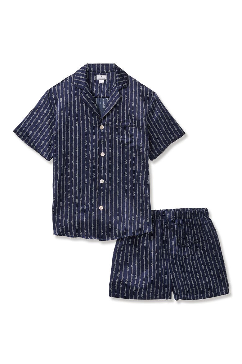 Nautical Stripe Mulberry Silk Short Pajamas, Alternate, color, NAVY