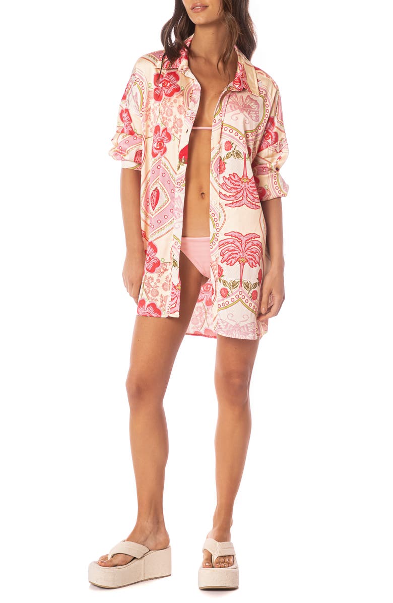 Maaji Dreambound High-Low Cover-Up Shirt, Alternate, color, Pastel Red
