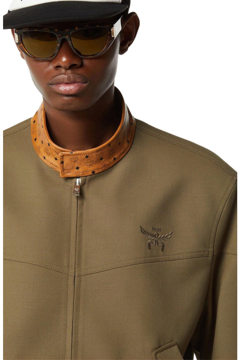 Jacket in Wool Twill and Monogram Print Leather, Alternate, color, Khaki